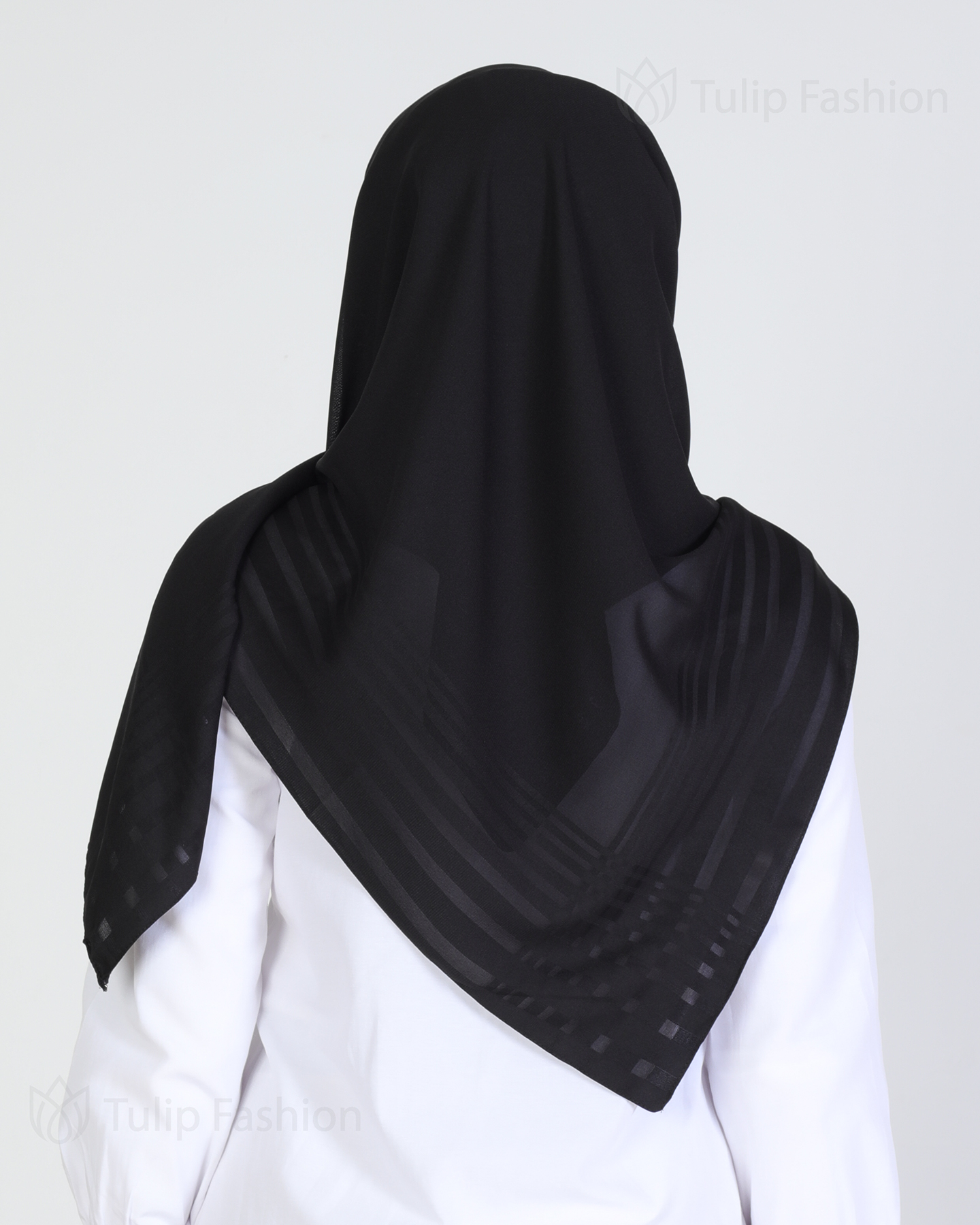 Hijab - Chiffon Stripes 120 cm - Svart - 3