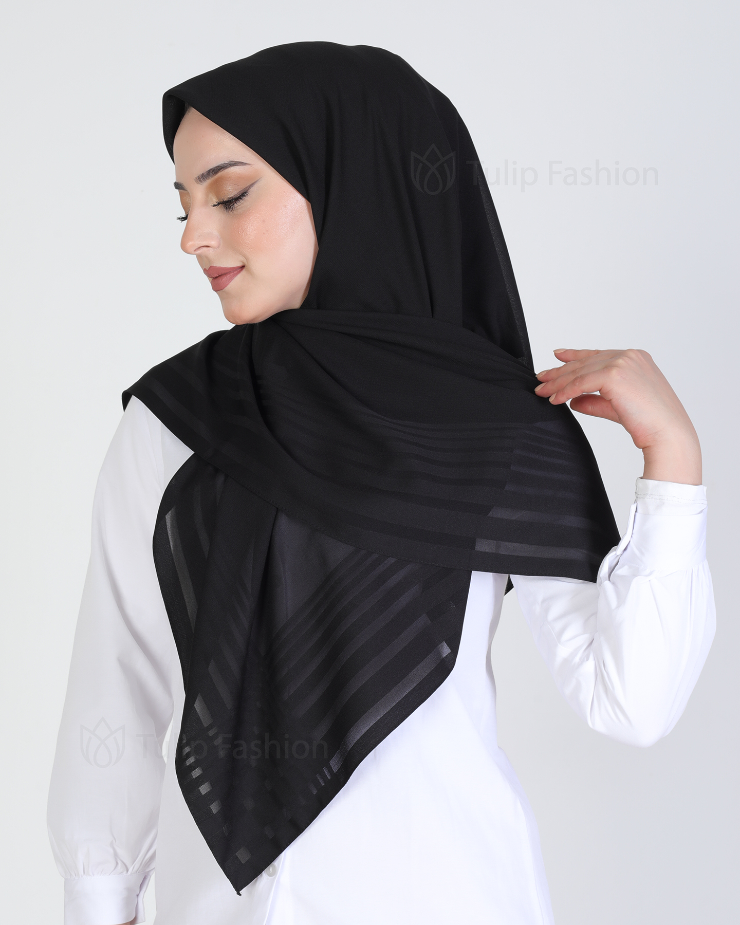 Hijab - Chiffon Stripes 120 cm - Svart - 4