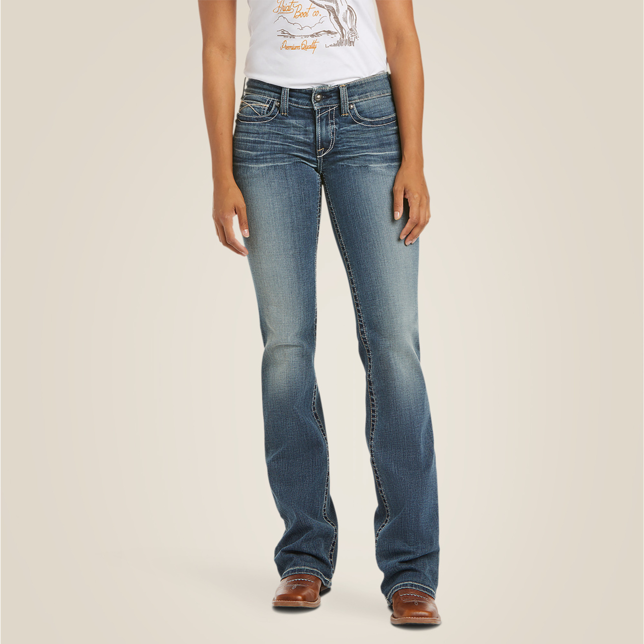 ARIAT R.E.A.L. MID RISE STRETCH WHIPSTITCH BOOT CUT JEANS  - 7