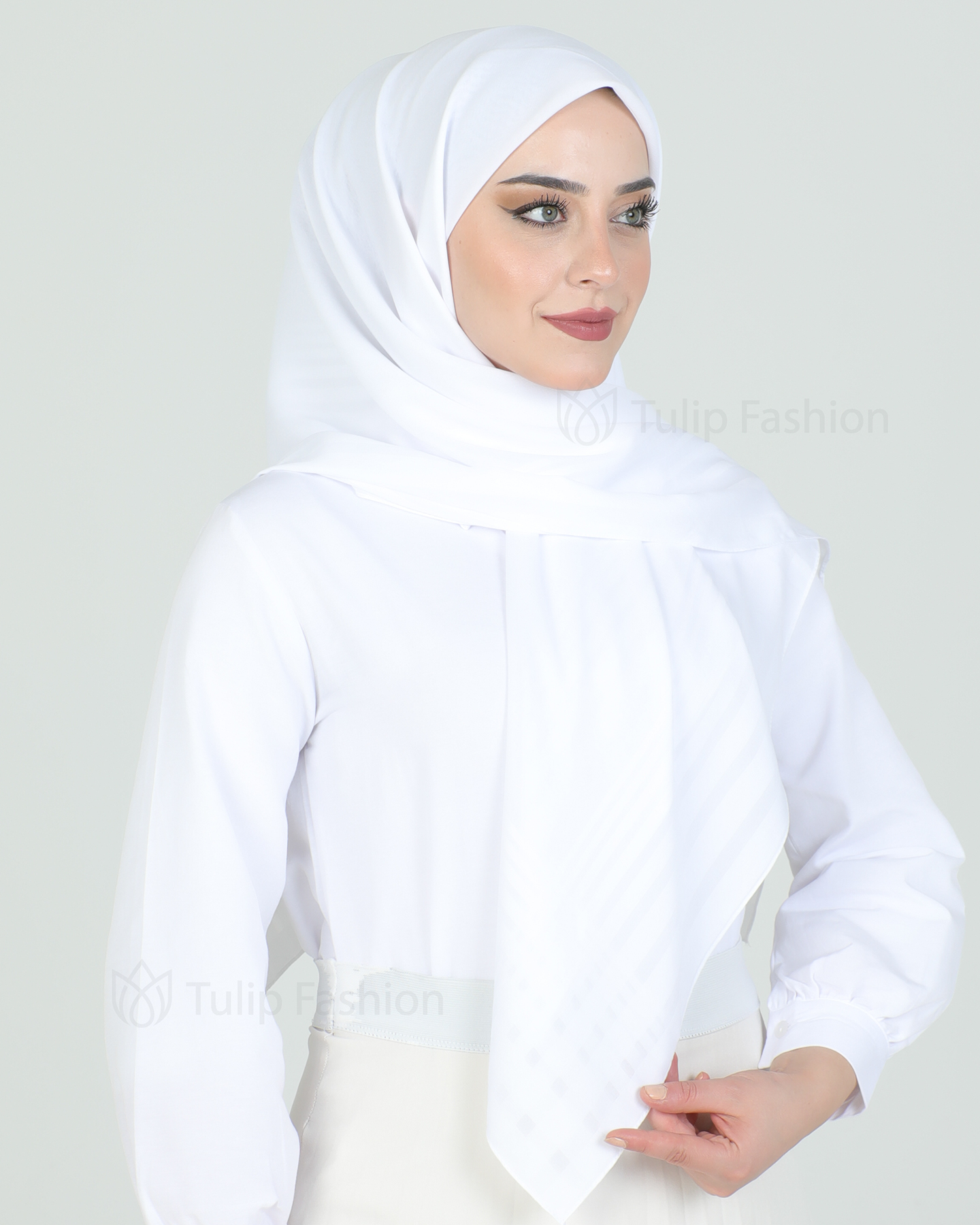 Hijab - Chiffon Stripes 120 cm - White