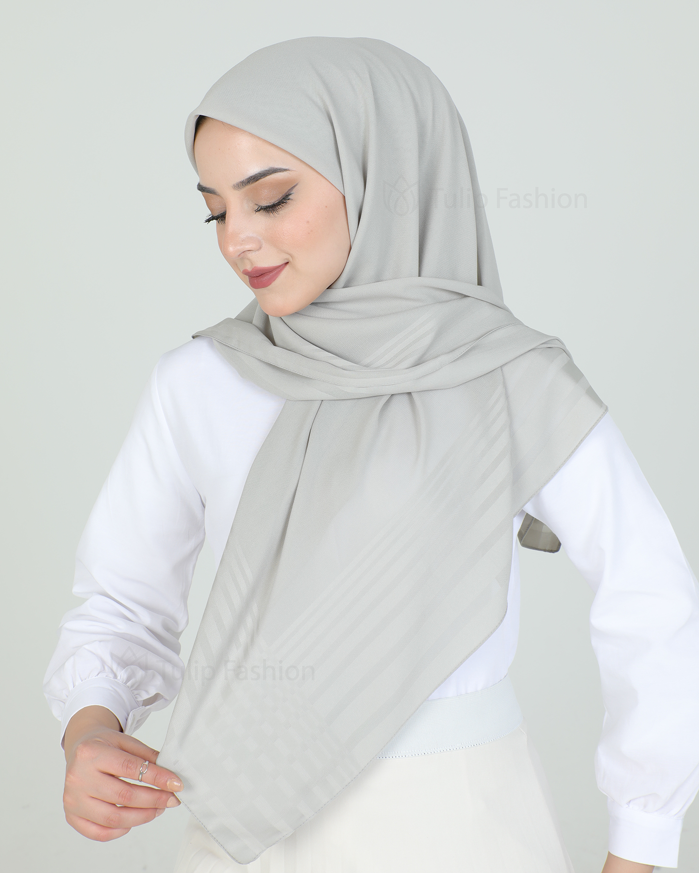 Hijab - Chiffon Stripes 120 cm - Gray - 4