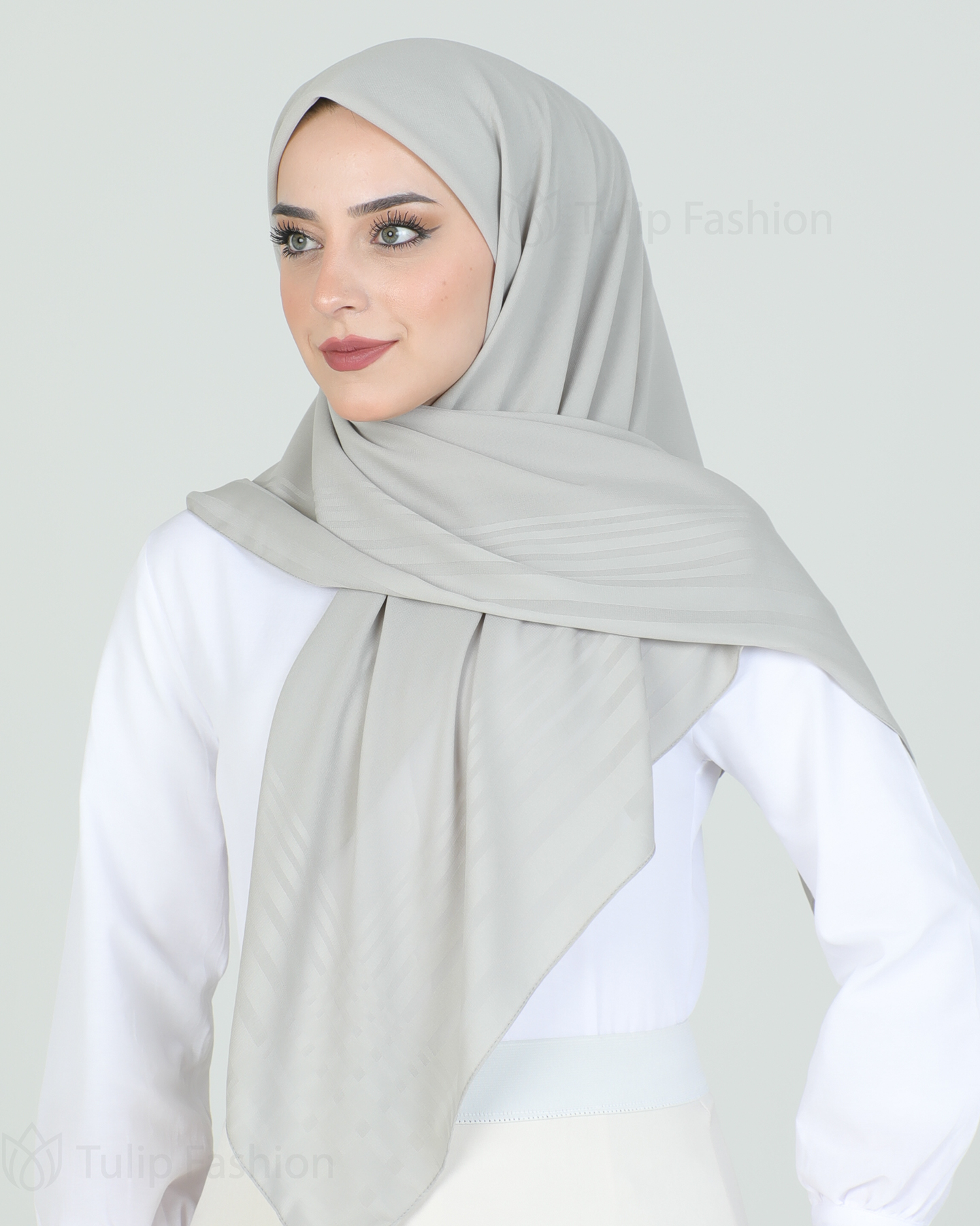 Hijab - Chiffon Stripes 120 cm - Gray - 2