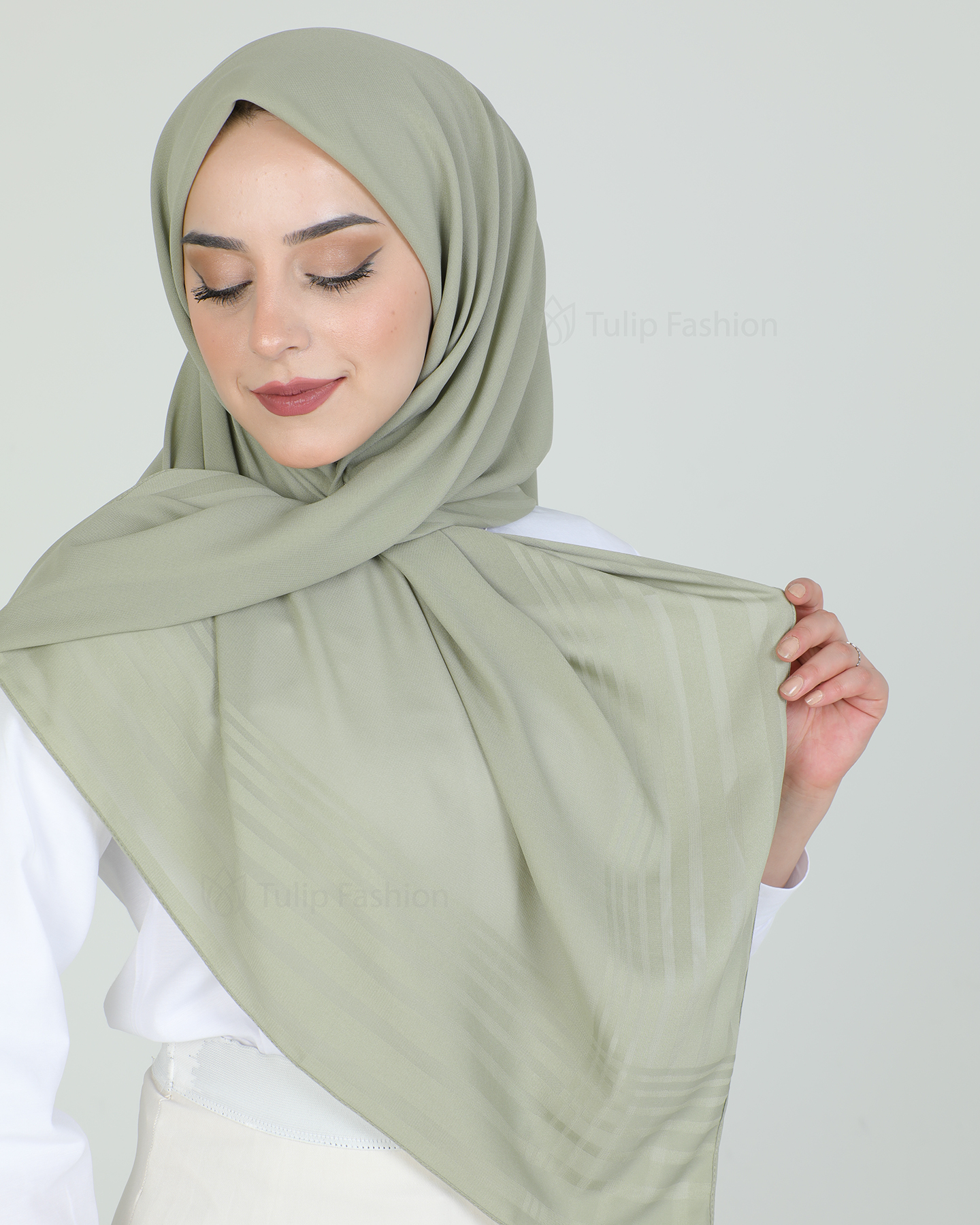Hijab - Chiffon Stripes 120 cm - Pistachio green - 4