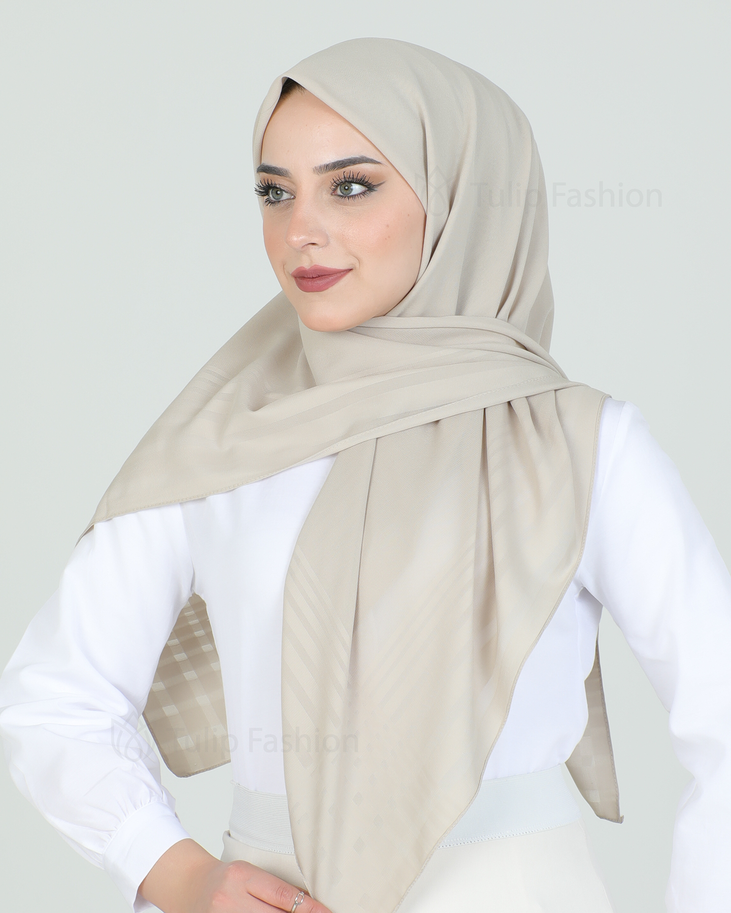 Hijab - Chiffon Stripes 120 cm - Light Beige - 2