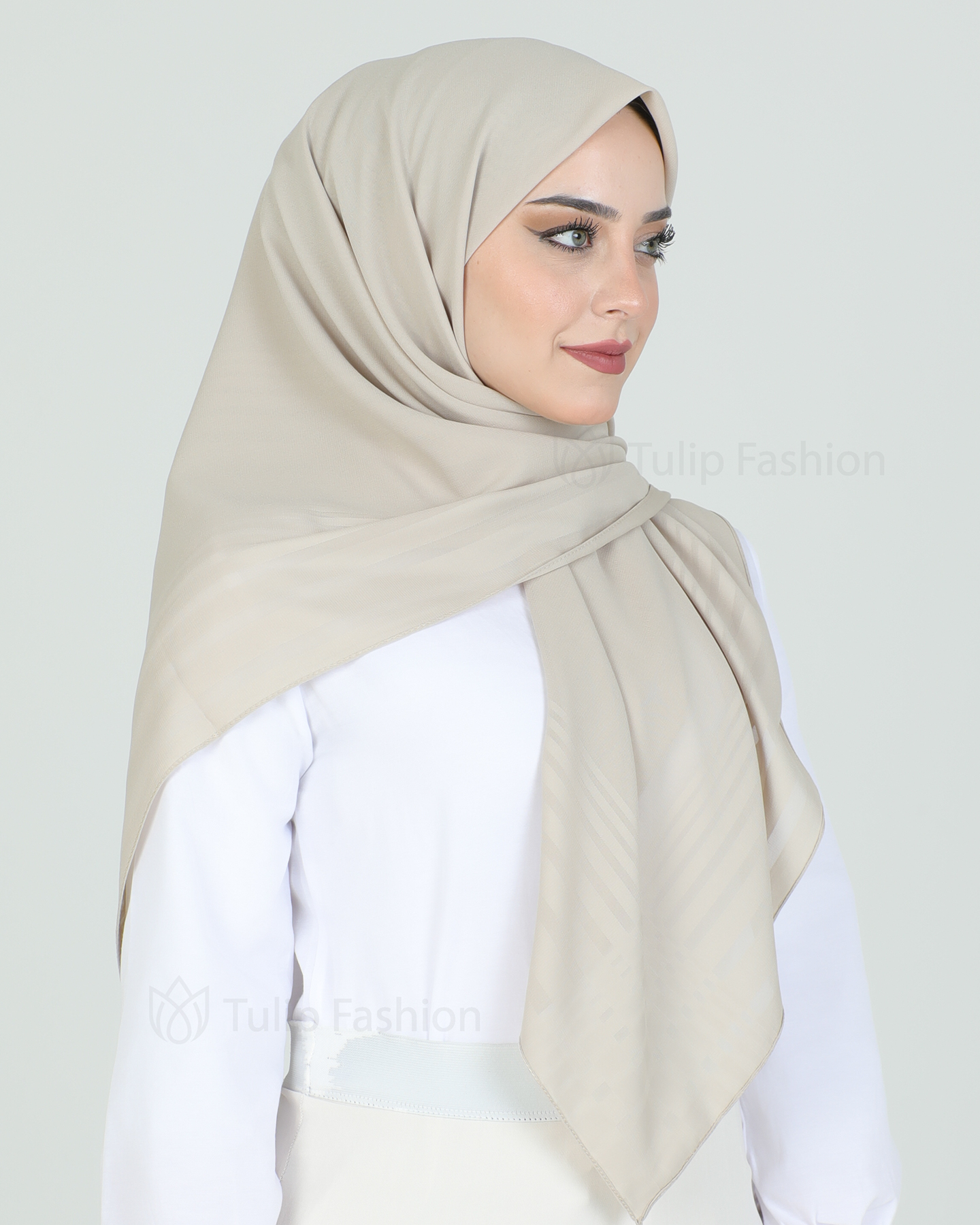 Hijab - Chiffon Stripes 120 cm - Light Beige