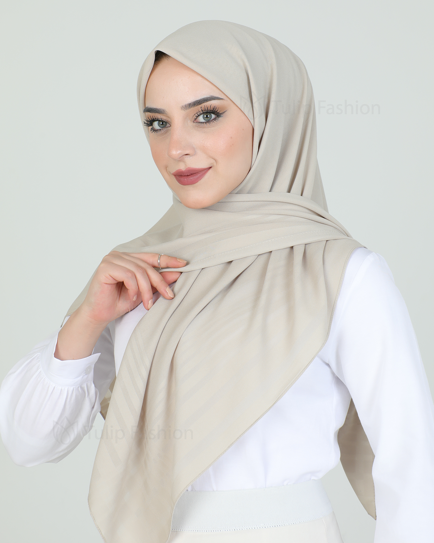 Hijab - Chiffon Stripes 120 cm - Light Beige - 4