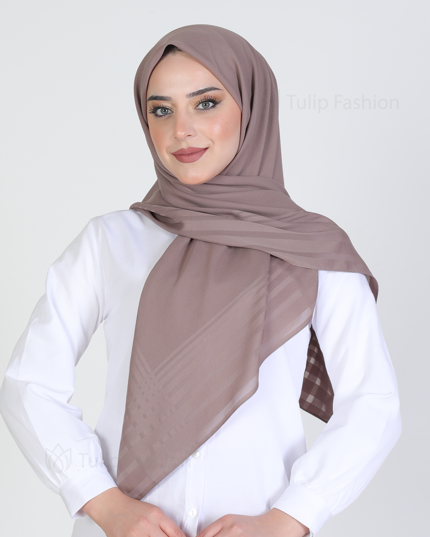Hijab - Chiffon Stripes 120 cm - Cacao Brown - 3