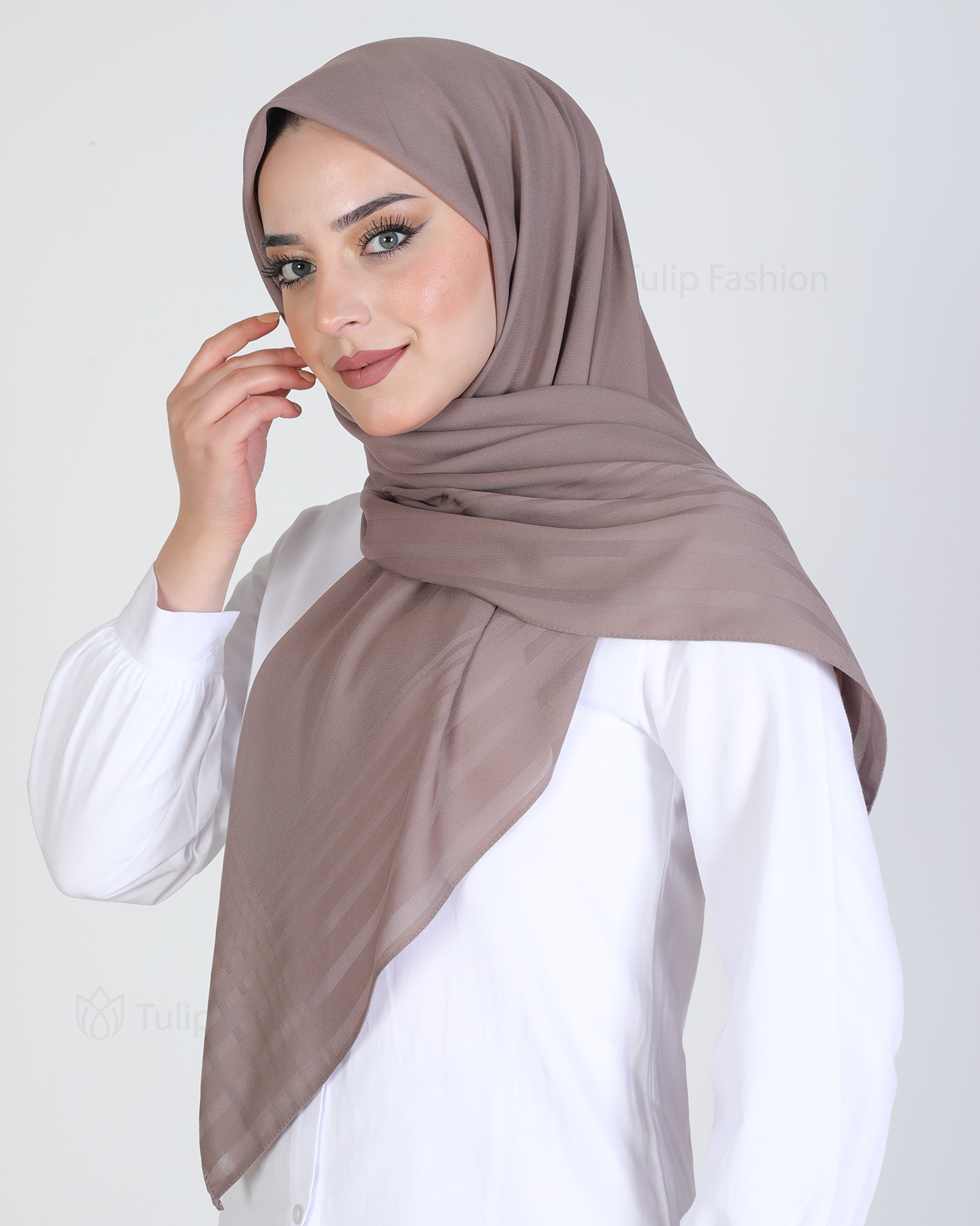 Hijab - Chiffon Stripes 120 cm - Cacao Brown - 2