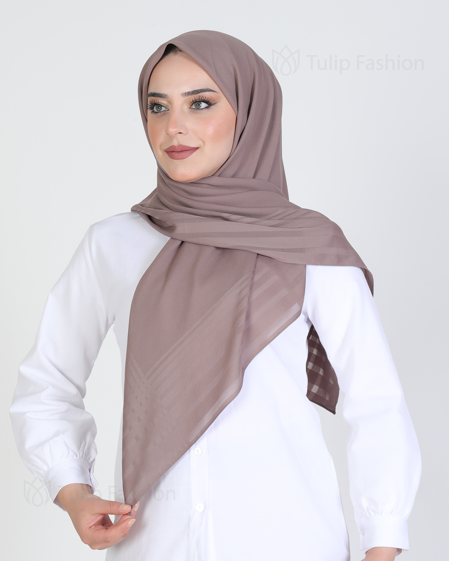 Hijab - Chiffon Stripes 120 cm - Cacao Brown - 5