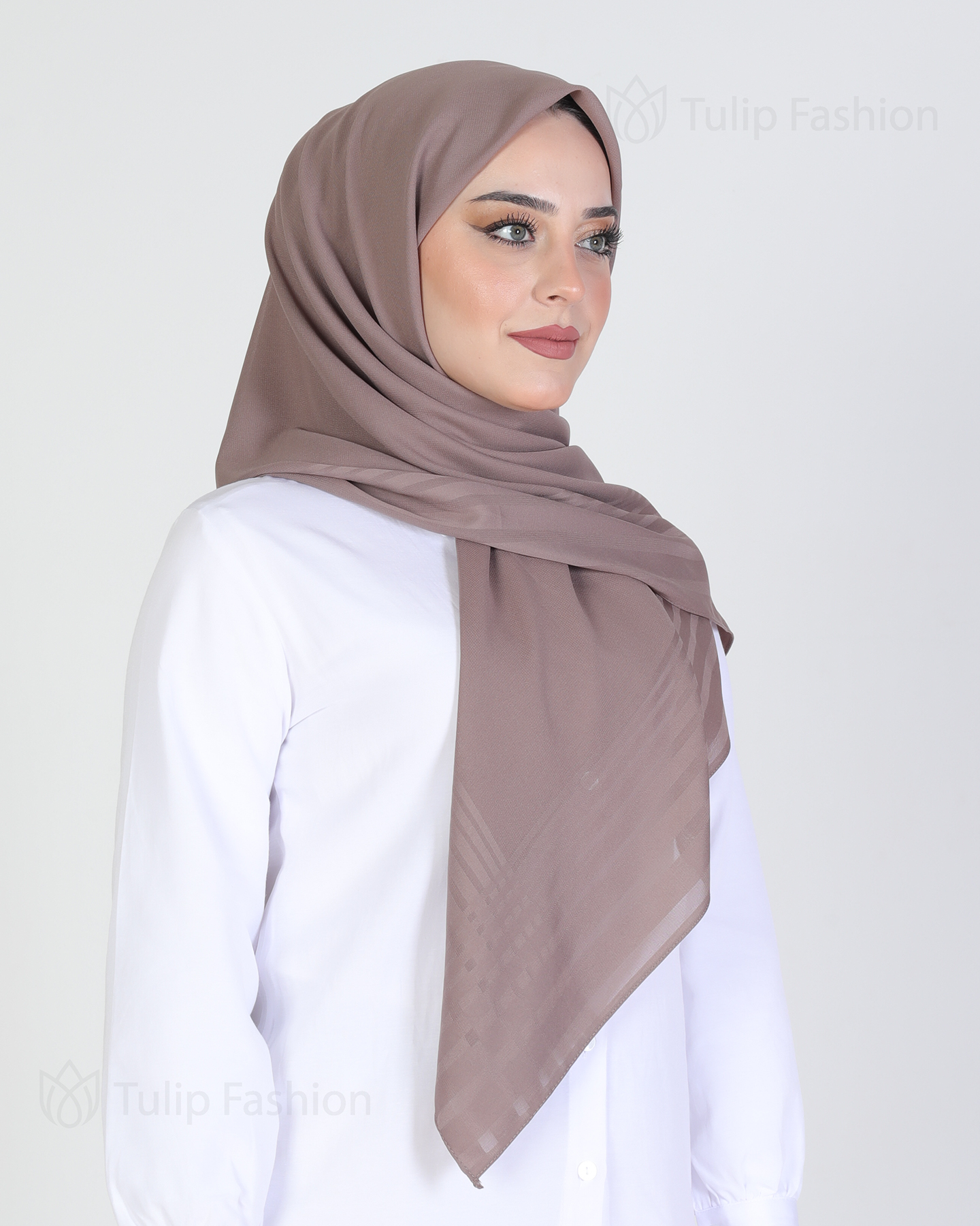Hijab - Chiffon Stripes 120 cm - Cacao Brown - 4