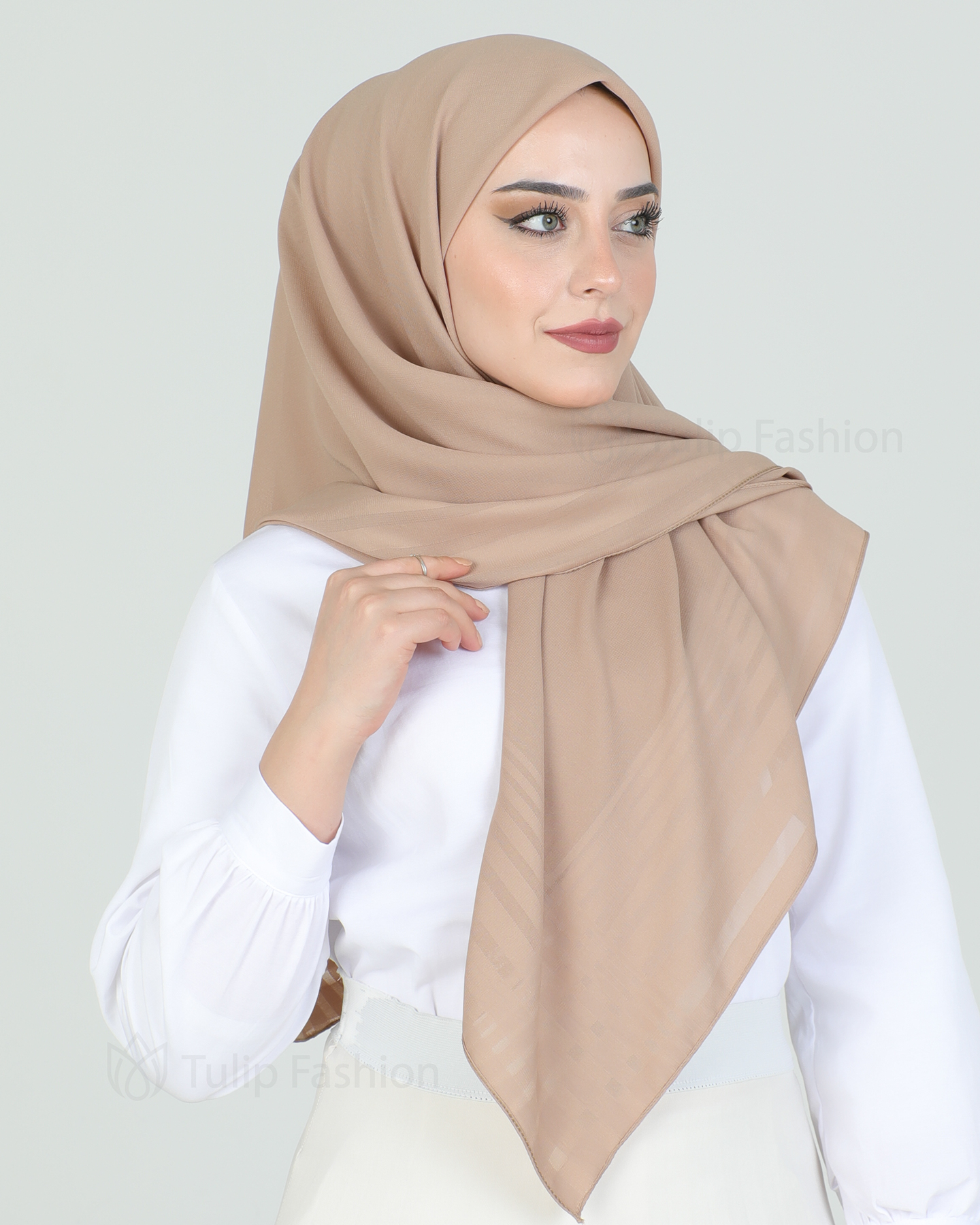 Hijab - Chiffon Stripes 120 cm - Nude Beige - 4