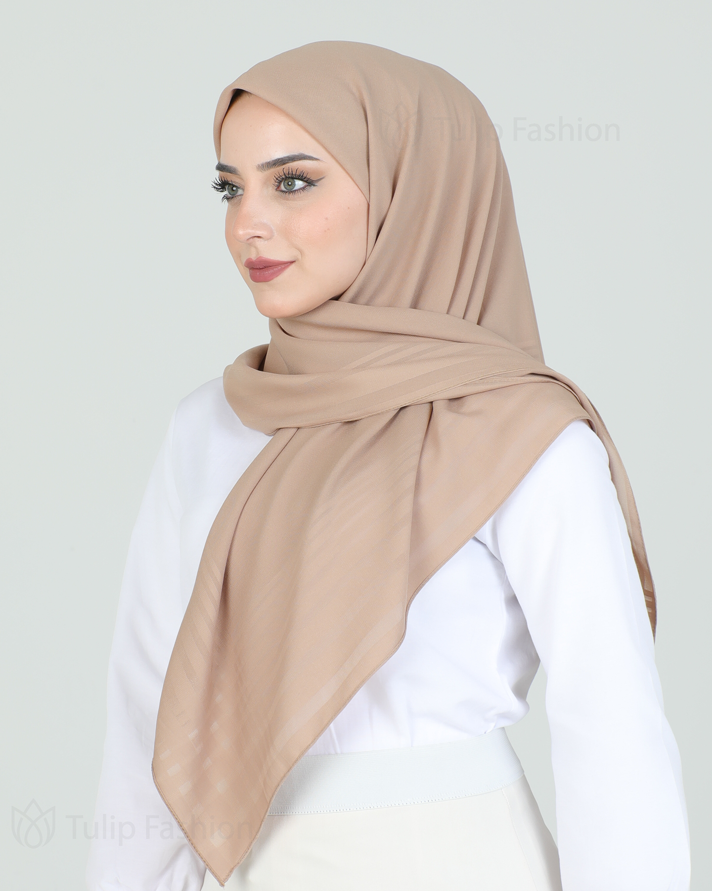Hijab - Chiffon Stripes 120 cm - Nude Beige - 3