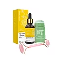 Pinkki jade roller, Clay mask stick ja C-vitamiiniseerumin kanssa