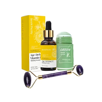 Violetti jade roller, Clay mask stick ja C-vitamiiniseerumin kanssa