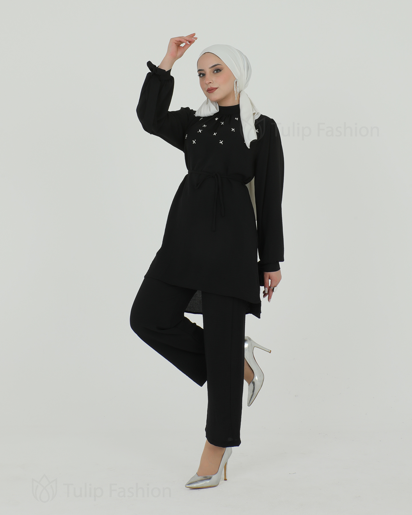 Tunic set with pants - Black - 2