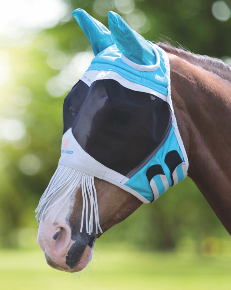 Shires Flyguard Fly Hood with Ears & Fringe - Teal/Grey