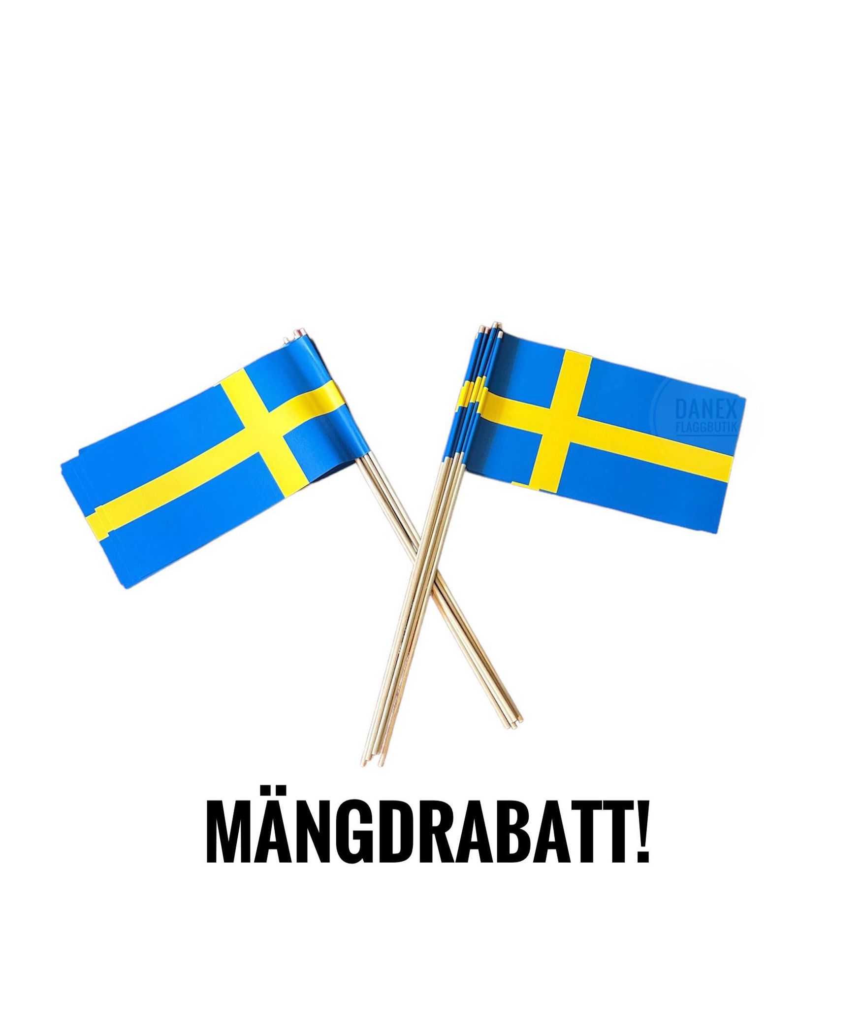 Pappersflagga Sverige på träpinne 