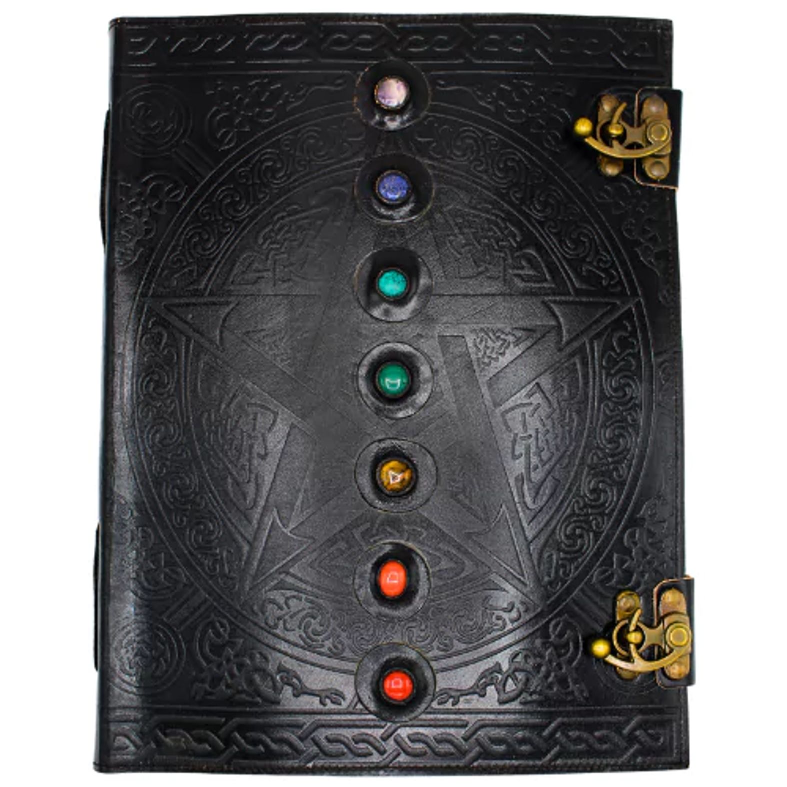 Dagbok /Journal  läder - Pentagram   - Chakra -7 stenar  - 33cm