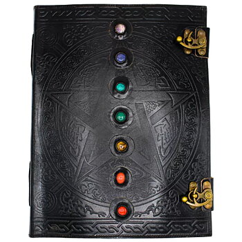 Dagbok /Journal  läder - Pentagram   - Chakra -7 stenar  - 33cm