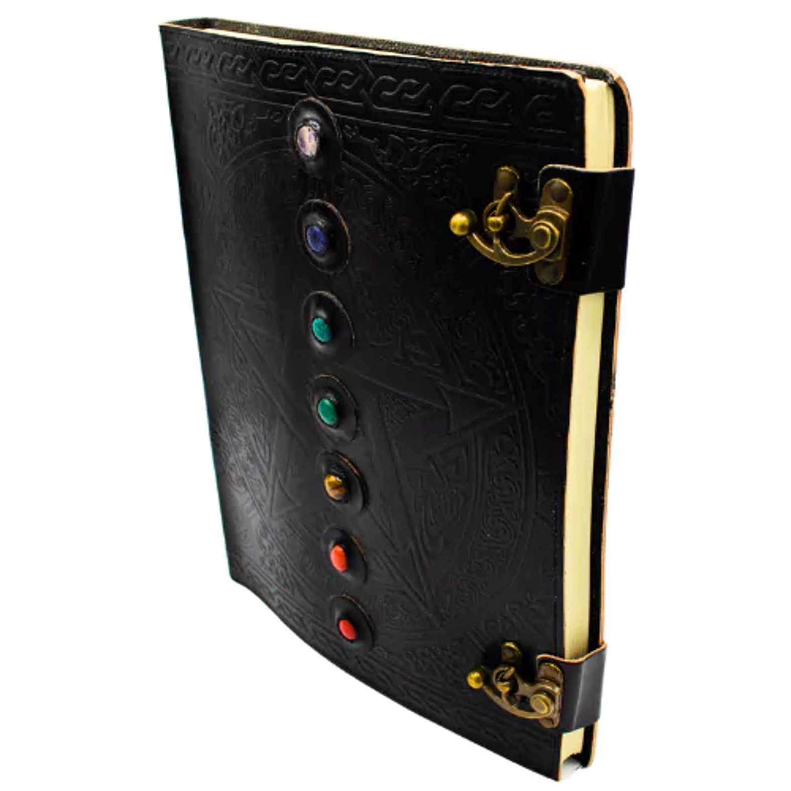 Dagbok /Journal  läder - Pentagram   - Chakra -7 stenar  - 33cm - 3
