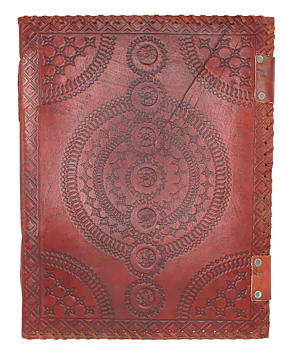Dagbok /Journal  läder -Mandala, Brun  - Chakra -7 stenar  - 33cm