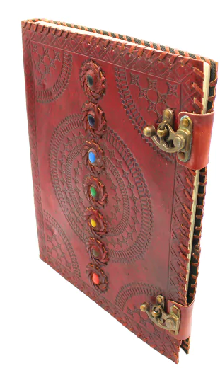 Dagbok /Journal  läder -Mandala, Brun  - Chakra -7 stenar  - 33cm - 3