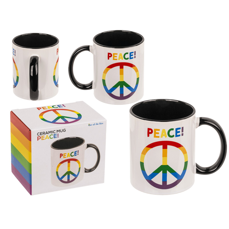 Peace-Mugg kollage med produktförpackning
