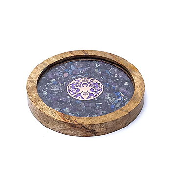 Glasunderlägg trä Gudinna, ametist & lapis lazuli