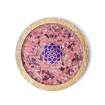 Glasunderlägg i trä Lotus, rosenkvarts och ametist