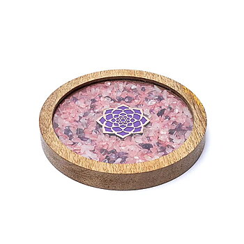 Glasunderlägg i trä Lotus, rosenkvarts och ametist