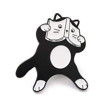 Brosch pin katt med bok (svart)