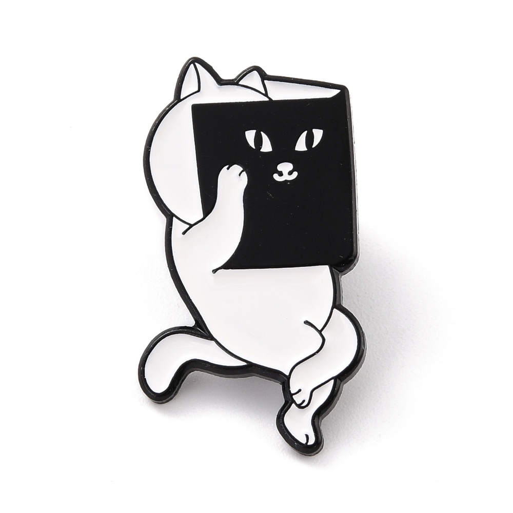 Pin Skull Cat with Book (white)
