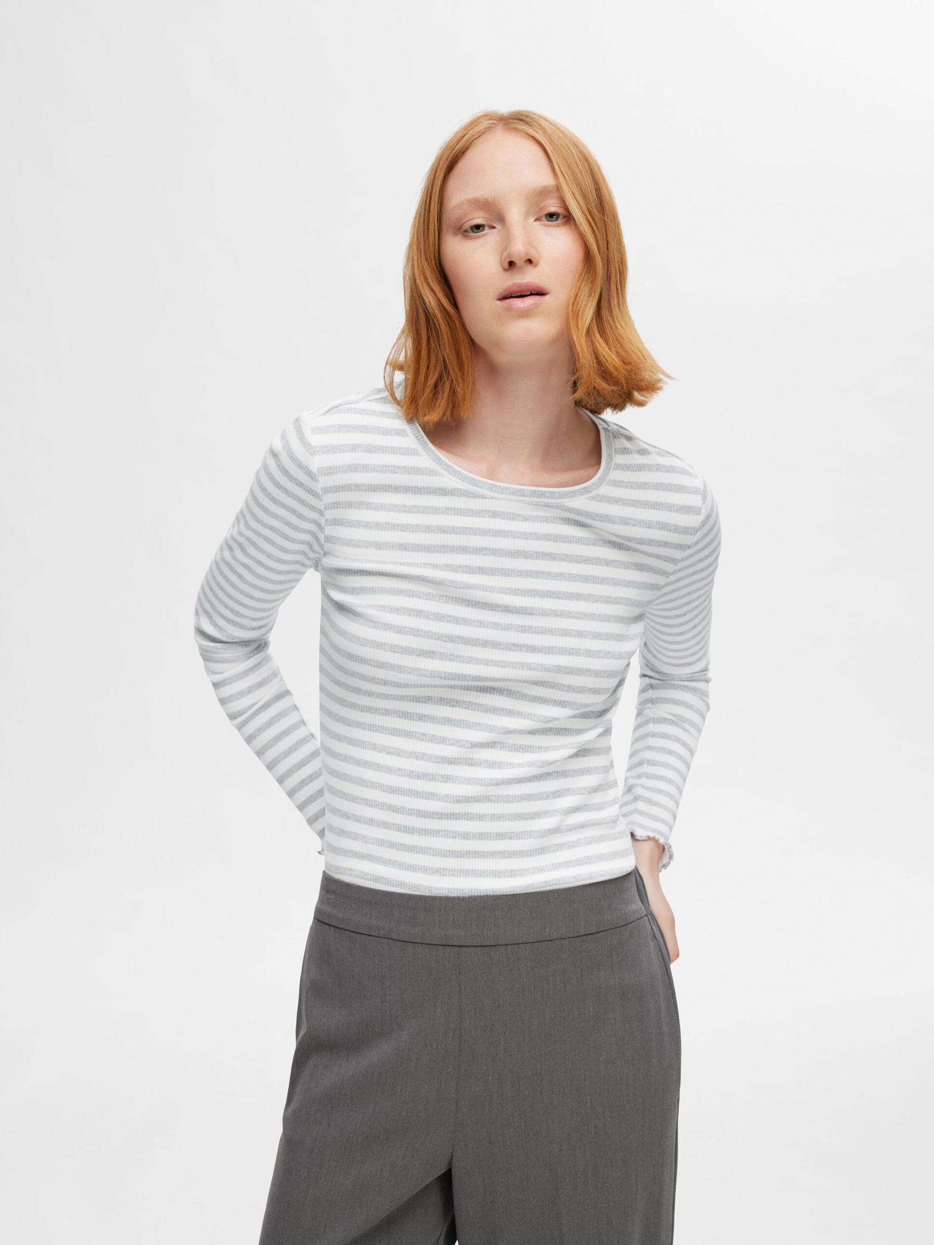Selected Femme Striped T-shirt Light Grey Mel. - 6