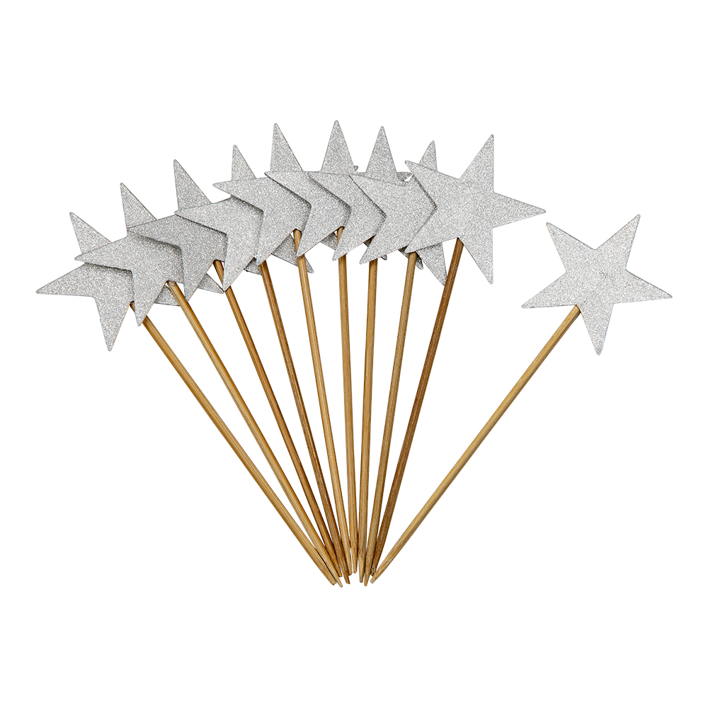 Party Picks Glitter Star Silver 10-pack