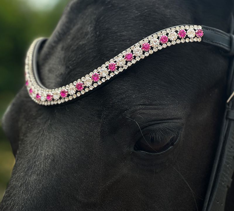 Pannband 3 rader Rosa/Crystal. EKOLOGISKT LÄDER. 