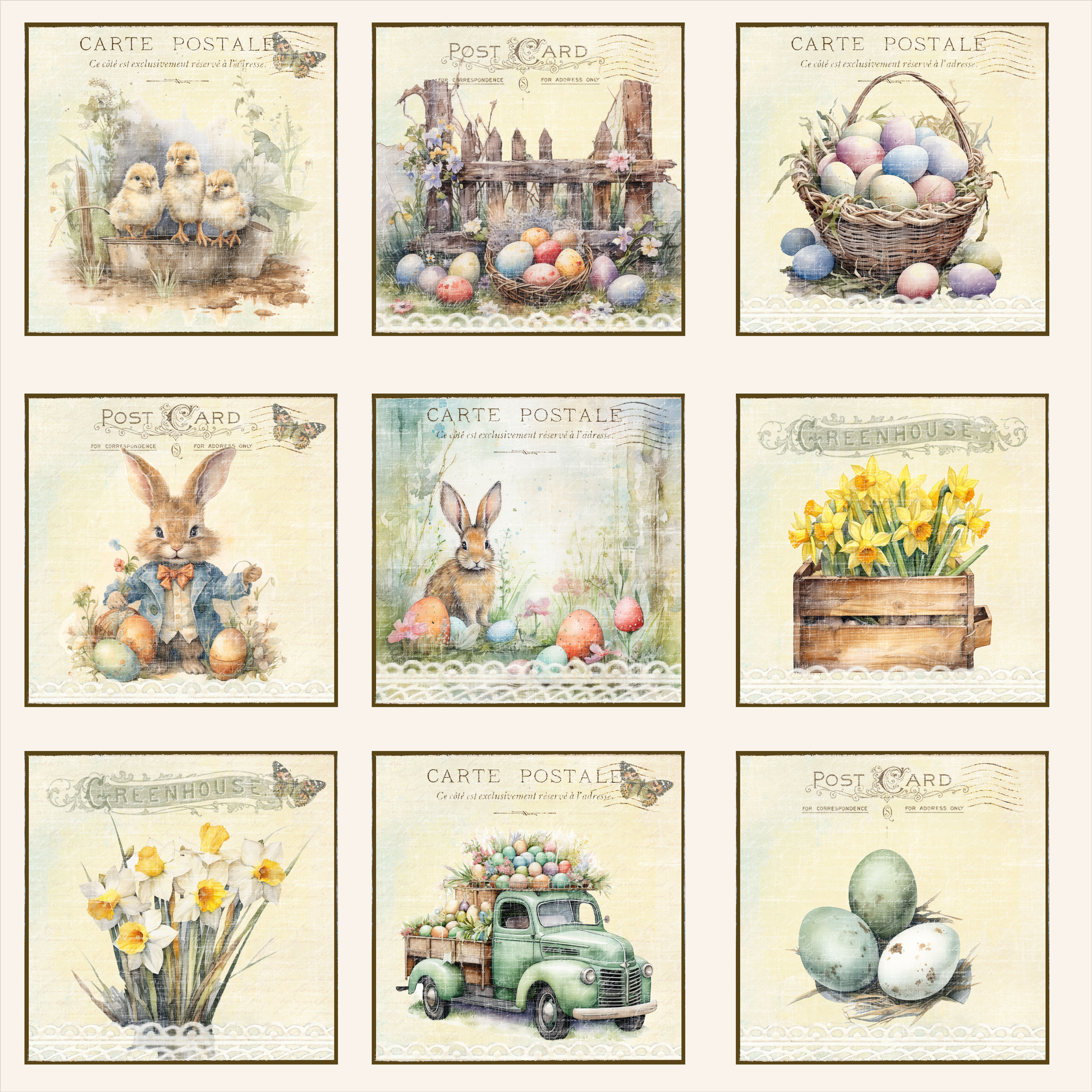 Reprint - Printed  papper 12x12 - Easter - Tags
