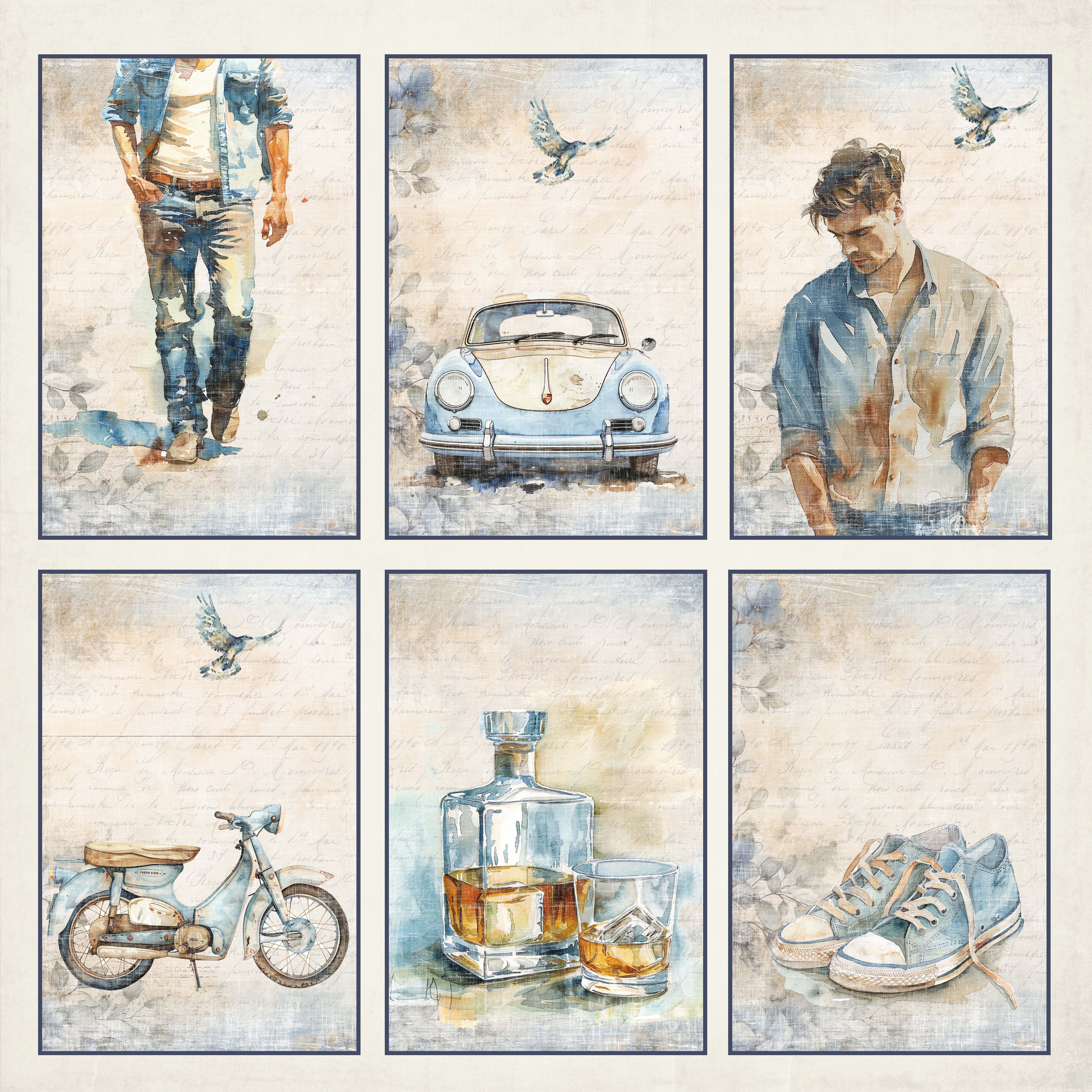Reprint - Printed  papper 12x12 - Guys - Tags