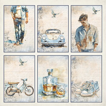 Reprint - Printed  papper 12x12 - Guys - Tags