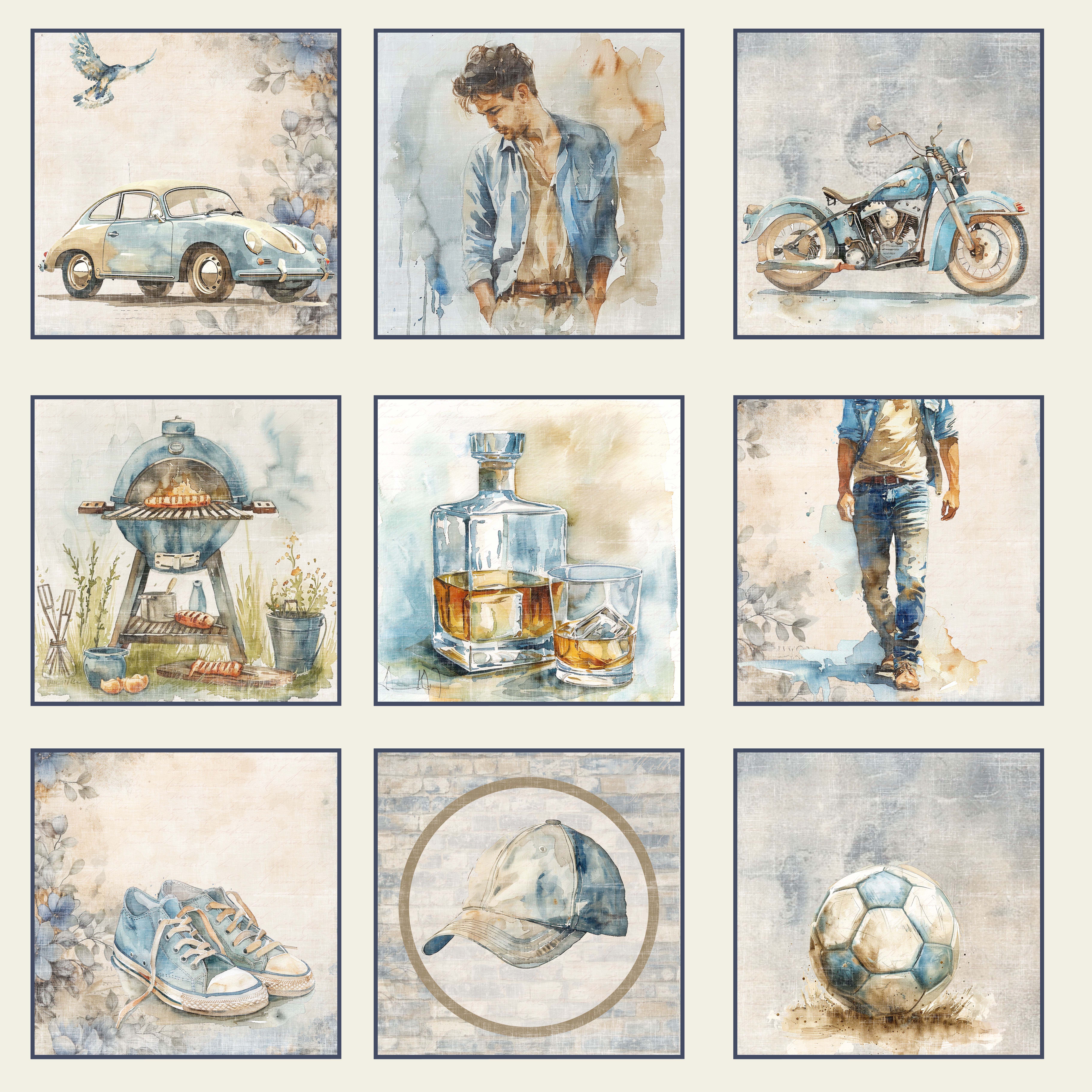 Reprint - Printed  papper 12x12 - Guys - Cards 