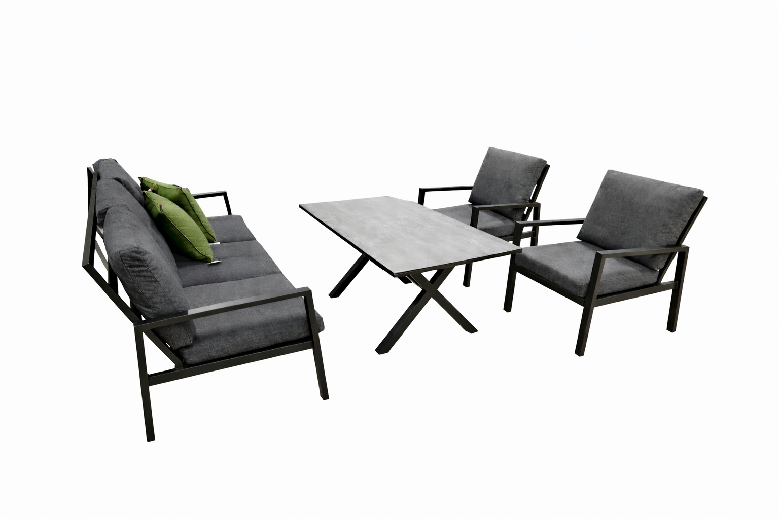 Mellby soffgrupp i antracit aluminium med 3-sitssoffa, två fåtöljer och bord