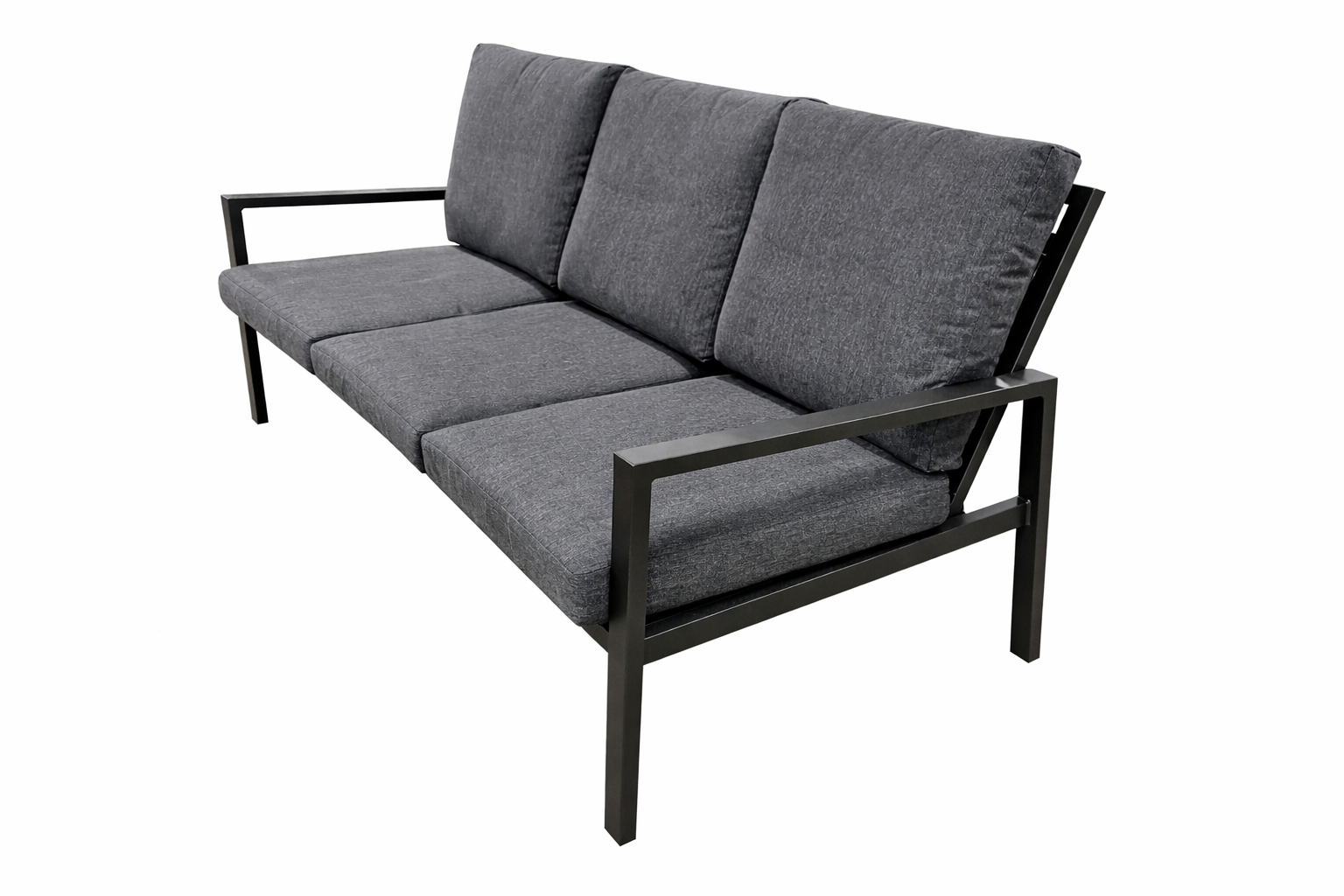 Soffgrupp i antracit aluminium med ljusgrå dynor, Mellby från Åsen Sommarmöbler
