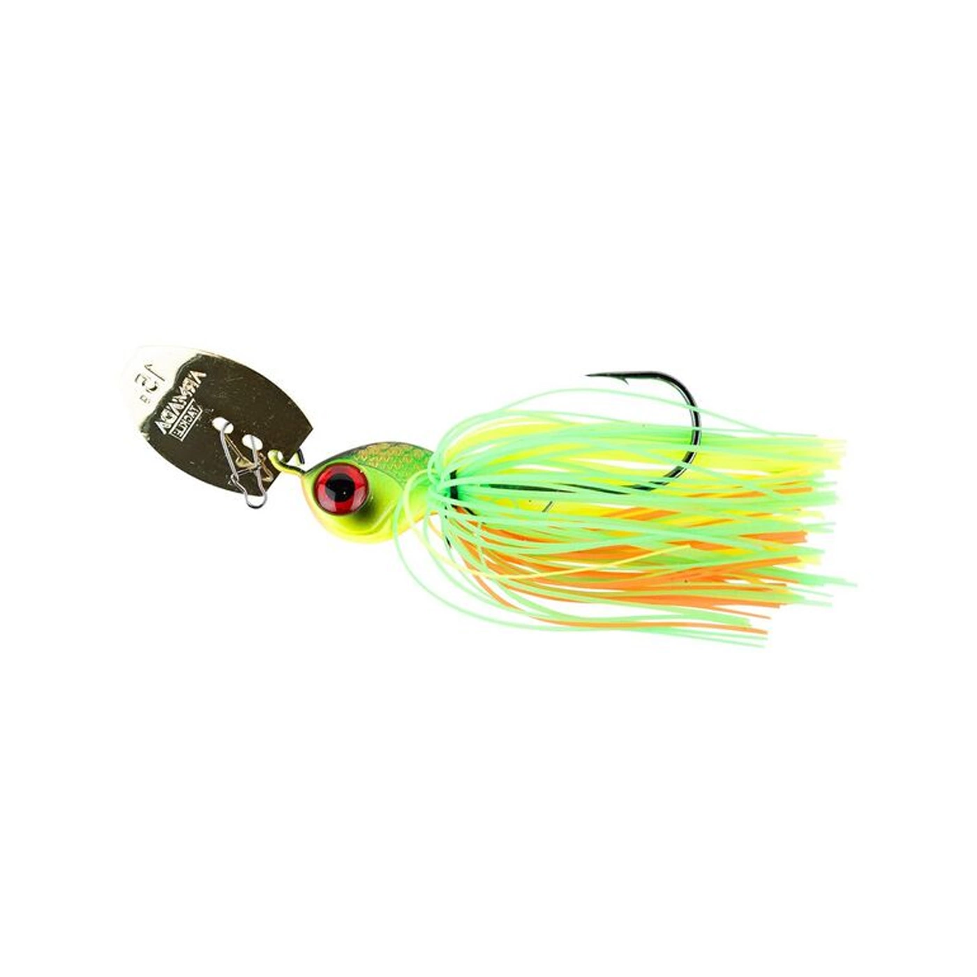 Armada eyechatter is a 10g chatterbait. Vibrates and knocks away grass with its spoon in front. Perch killer. firetiger