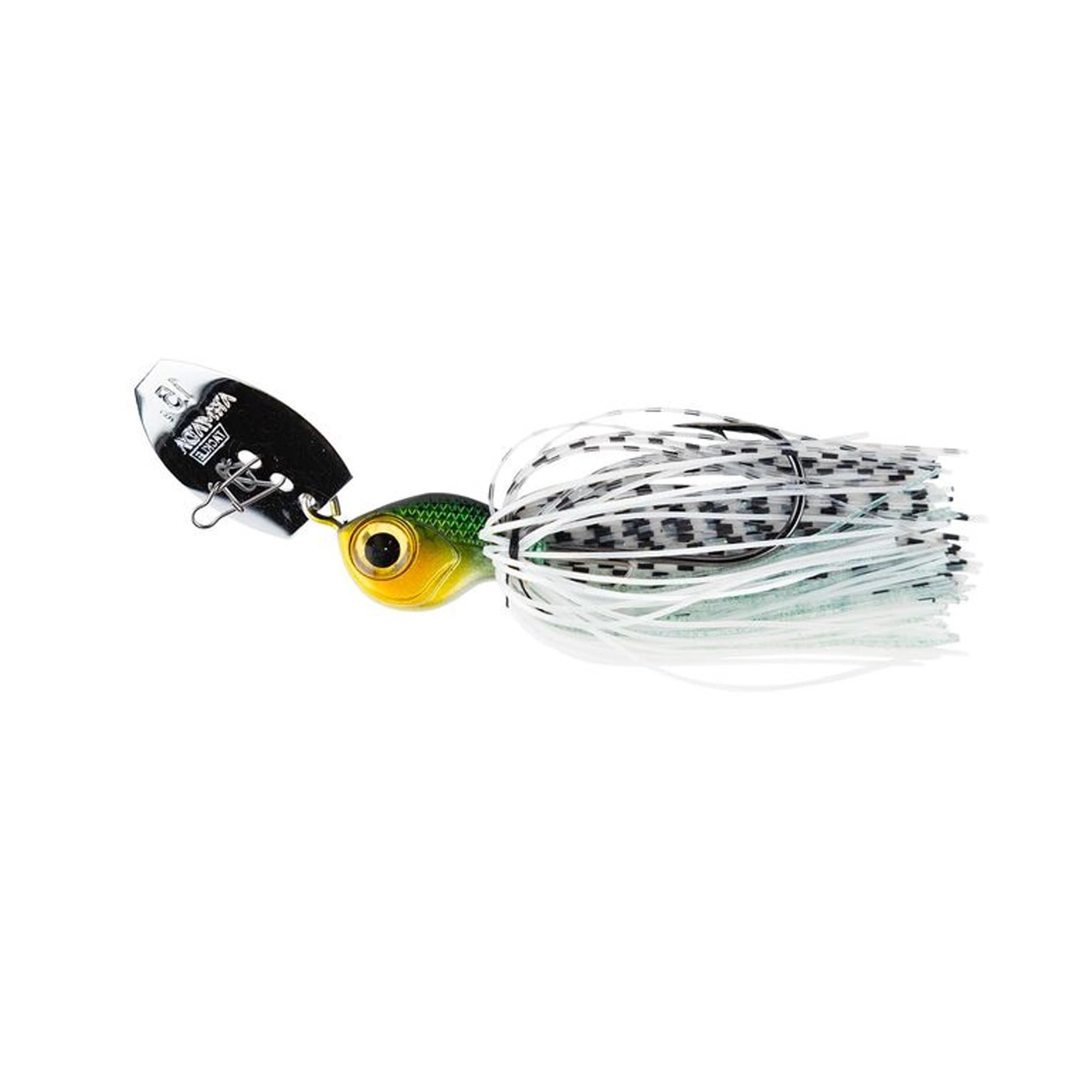 Armada eyechatter is a 10g chatterbait. Vibrates and knocks away grass with its spoon in front. Perch killer. headlight