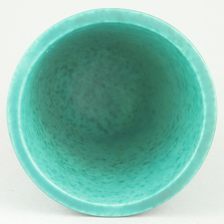 Wilhelm Kåge (Argenta 1959) Green Widening Vase with Leaf Decor 15 cm