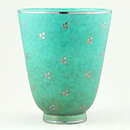 Wilhelm Kåge (Argenta 1959) Green Widening Vase with Leaf Decor 15 cm