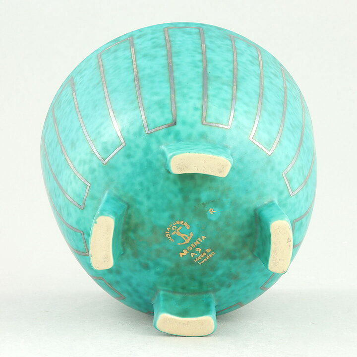Wilhelm Kåge (Argenta 1959) Green Footed Bowl with Geometric Decor 13 cm