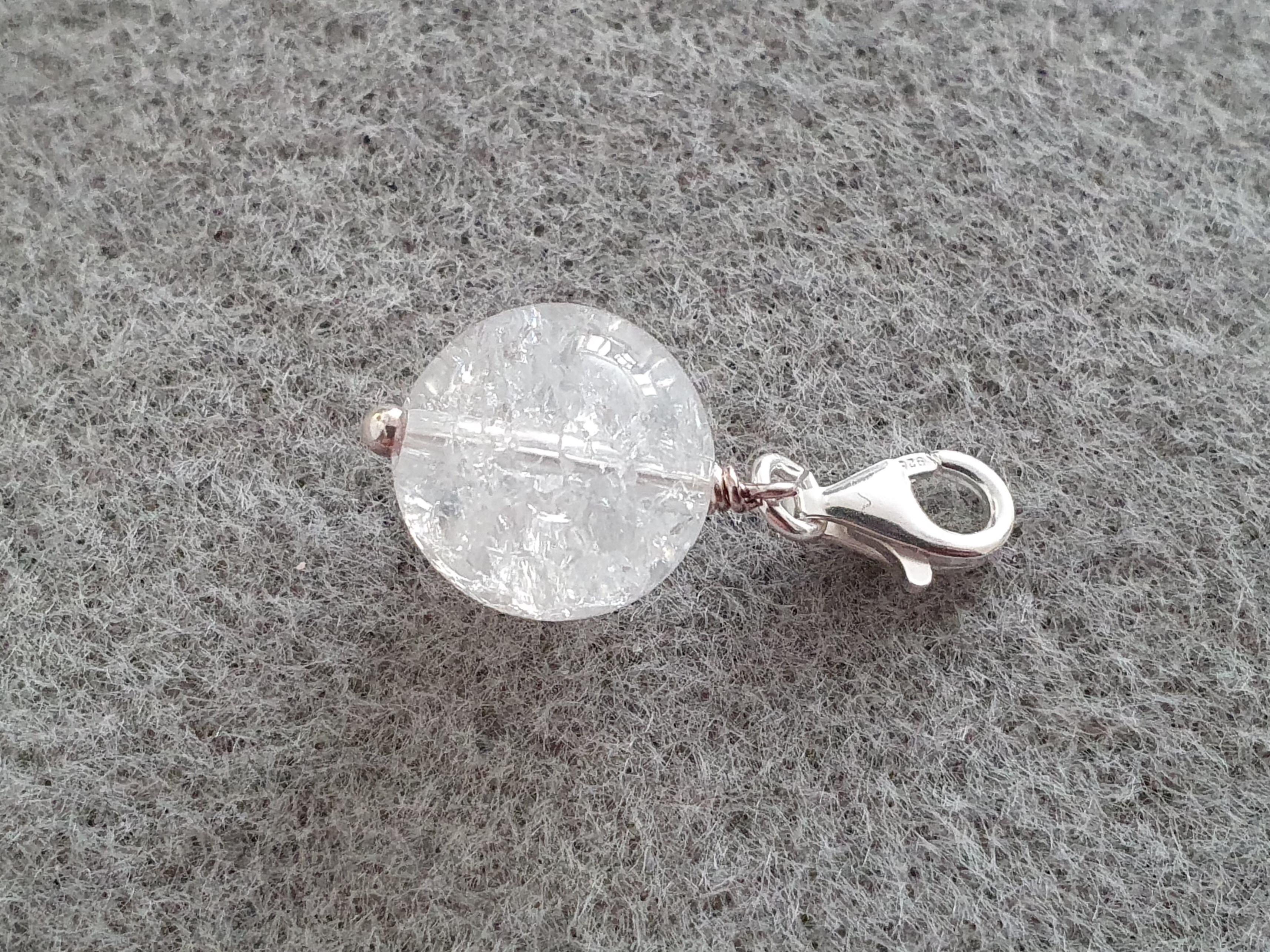Berlock krackelerad bergkristall 12mm kula, 925-silver - 2