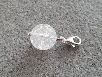 Berlock krackelerad bergkristall 12mm kula, 925-silver
