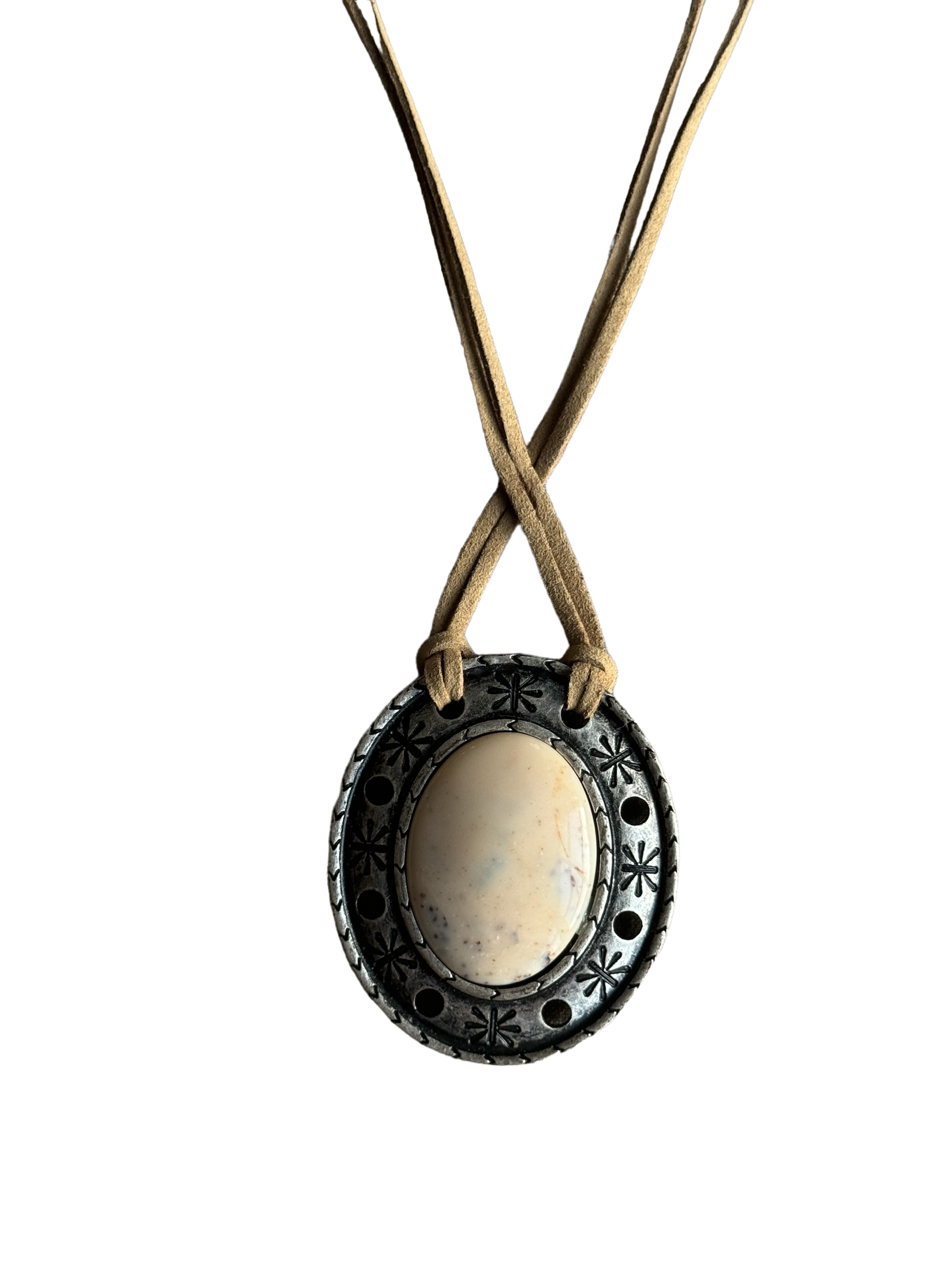 LÅNGT HALSBAND - NATUR - METALL/STEN - 3