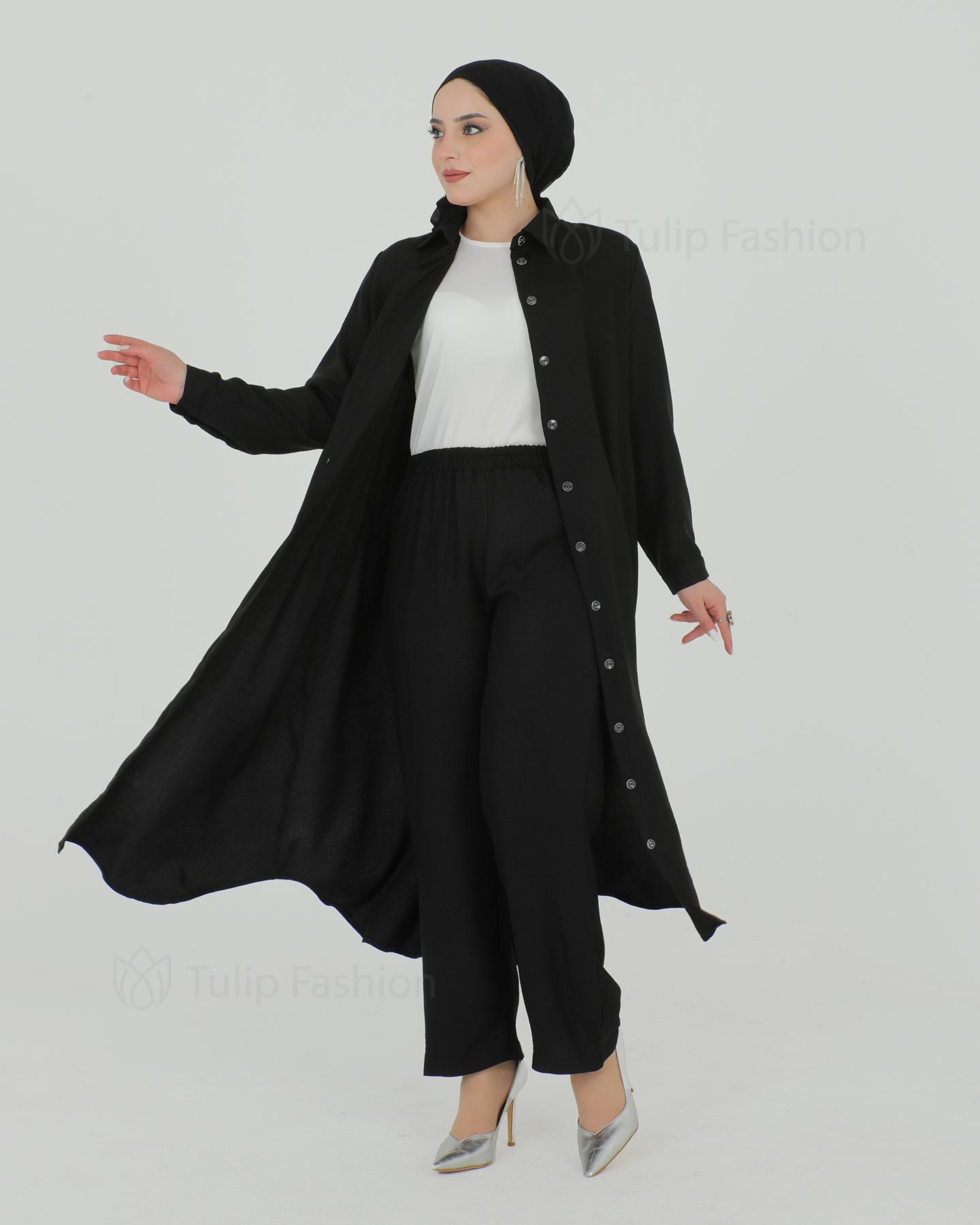 Long Shirt 3 piece set - Black - 4